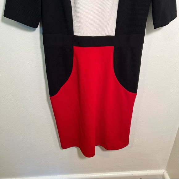 R&K Colorblock Dress Black White Red Textured 10 - Picture 3 of 10